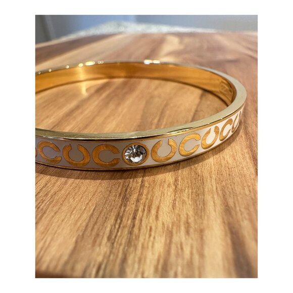 Coach Gold and White Monogram Bangle Bracelet with Crystals - Picture 7 of 9